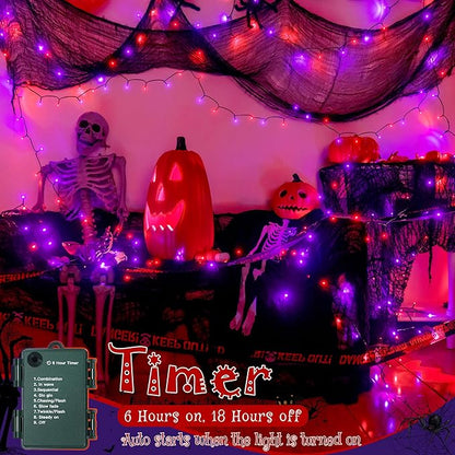 Ollny Halloween Lights 150LED 49FT, Orange and Purple String Lights with Creepy Cloth(315 x 85 in), Battery Operated Fairy Lights with 8 Lighting Modes Timer for Outdoor Party Yard Decor