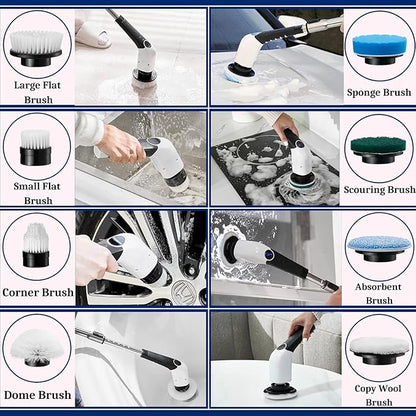 Jorking Electric Spin Scrubber, Cordless Power Scrubber Up to 420RPM Powerful Cleaning, Shower Scrubber for Cleaning Bathtub, Tile and Floor with 8 Types of Replaceable Brush Heads, Voice Broadcast