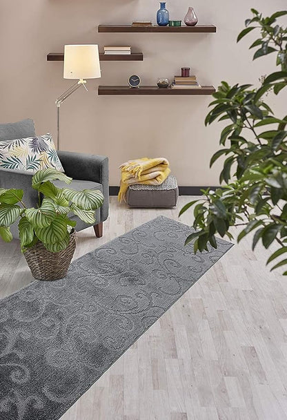 13 ft Non Slip Charcoal Dark Grey Hallway Kitchen Runner Rug, 2'2" X 13' Washable Carpet Runner Rugs-Rubber Backed, Custom Size Floor Mat for Stairs Bedroom Bathroom Entryway