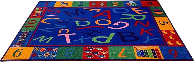 Alphabet and Numbers Teaching Toddler Rug, 6' x 8'6" Rectangle, Educational Classroom Rug, Kids Learning Play Mat | Area Rug for Bedroom or Playroom