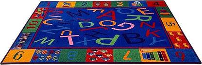 Alphabet and Numbers Teaching Toddler Rug, 6' x 8'6" Rectangle, Educational Classroom Rug, Kids Learning Play Mat | Area Rug for Bedroom or Playroom