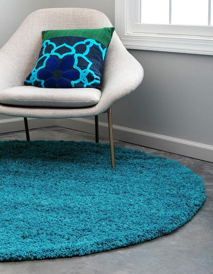 Unique Loom Solid Shag Collection Area Rug (5' 1" Round, Turquoise)