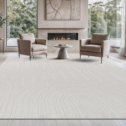 Beverly Rug Micro Loop Large Area Rug White 9x12 Modern Luxury Circle Geometric Durable Indoor Area Rugs for Living Dining Room Office Stain Resistant Non Shedding Casual Indoor Carpet White 9 x 12
