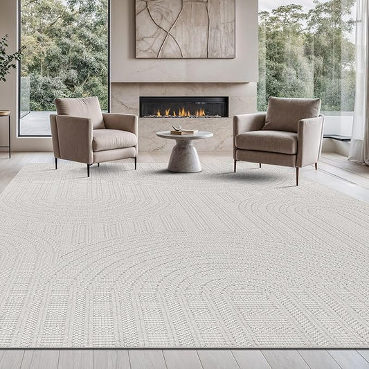 Beverly Rug Micro Loop Large Area Rug White 9x12 Modern Luxury Circle Geometric Durable Indoor Area Rugs for Living Dining Room Office Stain Resistant Non Shedding Casual Indoor Carpet White 9 x 12