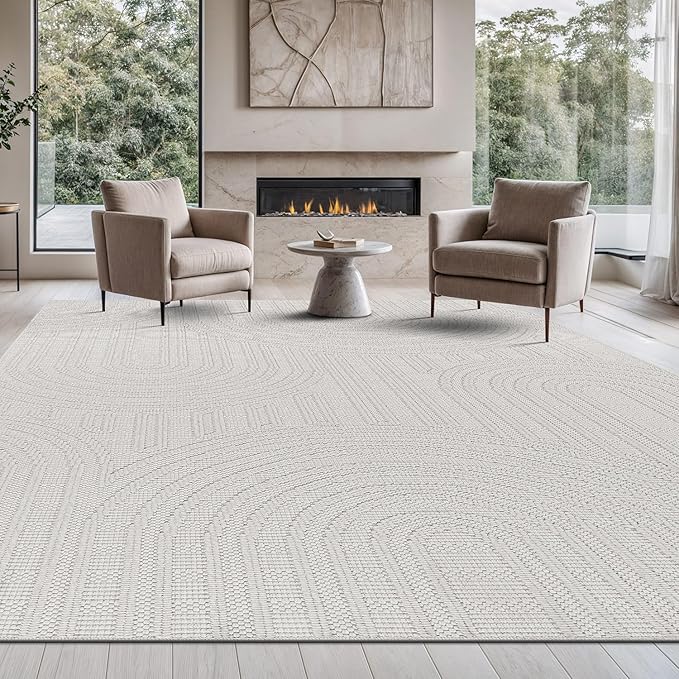 Beverly Rug Micro Loop Area Rug White 6x9 Modern Luxury Soft Circle Geometric Durable Indoor Area Rugs for Living Dining Room Office Stain Resistant Non Shedding Casual Indoor Carpet White 6 x 9