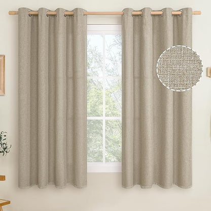 LAMIT Taupe Linen Textured Curtains 63 inches Long for Bedroom, Grommet Thermal Insulated Thick Curtains Burlap Light Filtering Panels for Living Room/Farmhouse, Set of 2 Panels, W52 x L63