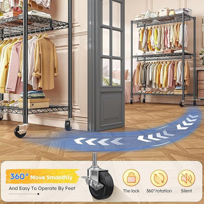 Raybee Clothes Rack, 81" H Clothing Racks for Hanging Clothes, Garment Rack with Wheels and Adjustable Feets, Max Load 440LBS, Black