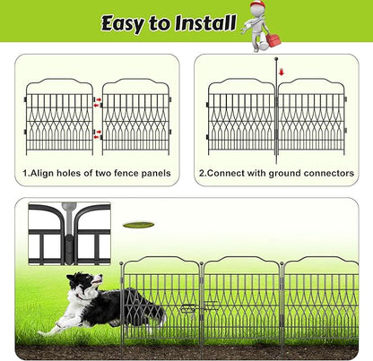 Bepatio 10 Panels Garden Fence Border with Latch, 24in (H) x 20ft (L) Dog Fence Outdoor for Yard, Arc Metal Fencing Panels, Durable Animal Barrier Fencing for Outdoor, Patio, Flower Bed