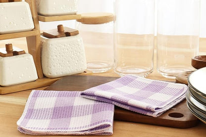 Waffle Weave Plaid Dish Cloths, 100% Cotton - 12 x 12 Inches, Ultra Soft Absorbent Quick Drying Dish Towels Buffalo Check Dish Rags for Kitchen, 8 Pack - Fall Thanksgiving- Lavender & White