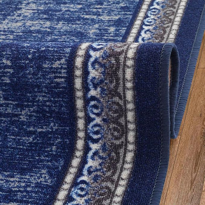 Antep Rugs Alfombras Bordered Modern 2x7 Non-Slip (Non-Skid) Low Pile Rubber Backing Indoor Area Runner Rug (Navy, 2' x 7')