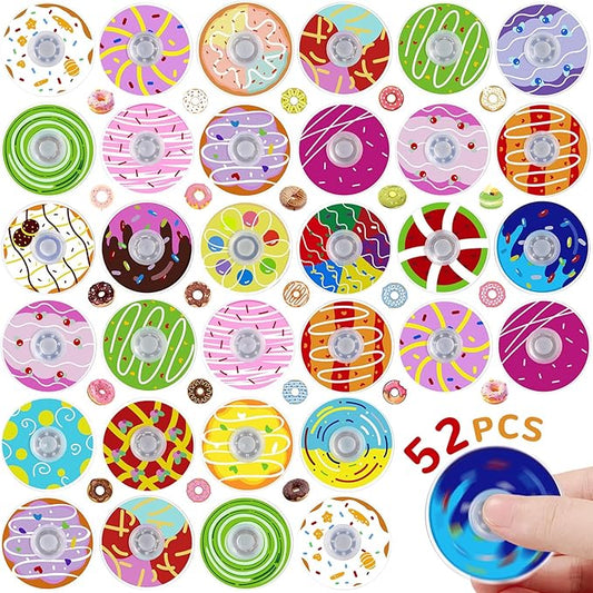SCIONE 52 Pcs Donut Fidget Spinners Party Favors for Kids, Bulk Small Fidget Toys for Kids Classroom Prizes, Miniature Stress Relief Toy Birthday Goodie Bag Fillers Treasure Box Gifts