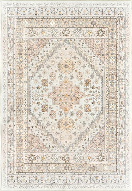 zesthome 5x7 Area Rugs - Ultra-Thin Washble Rug, Stain Resistant Anti Slip Backing Rugs for Living Room,Bedroom, Vintage Home Decor Area Rug