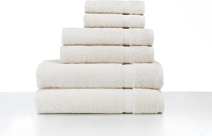 SALBAKOS 100% Turkish Cotton 6-Piece Towel Set | Heirloom Quality Hotel & Spa Collection | Soft, Super Absorbent 2 Washcloth, 2 Hand, 2 Bath Towel Sets | Made in Turkey (Ivory, 6 Piece Towel Set)