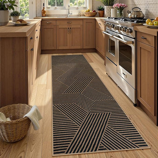 Lahome Modern Geometric Runner Rug, 2x8 Washable Rug Runners for Hallways Non Slip, Black Outdoor Carpet with Rubber Backing, Farmhouse Non Shedding Kitchen Mats for Floor Entryway