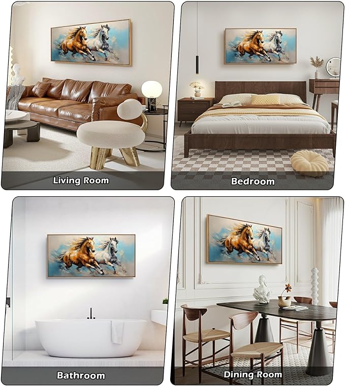 YYYYHPP WKYP2275 Wall Art Horses Pictures Canvas Wall Art Wood Framed Canvas Prints Painting Horses Pictures Ready to Hang for Living Room Bedroom Kitchen Home and Office Wall Decor
