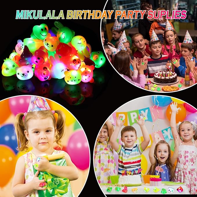 36 Pack Light Up Rings Glow in The Dark Party Supplies, Light up Party Favors, Goodie Bag Stuffers, Birthday Valentines Party Favors Classroom Prizes Cute Animal Treasure Box for Kids
