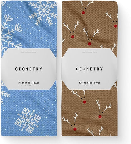 GEOMETRY Christmas Kitchen Towels - Quick Dry Microfiber Cloth Dish Towels for Kitchen Drying - Premium Quick Dry Towel, 2-Pack Set (Reindeer Rendevous + Frosty (Frosty Fun)