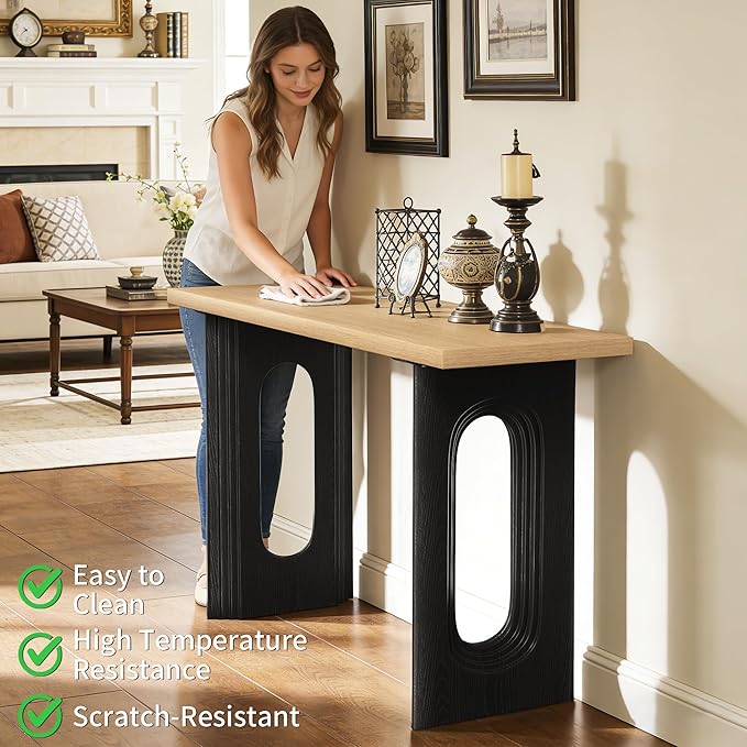 59.2'' Fluted Console Table Modern Farmhouse, MDF Oak Entryway Table with Hollow Legs for Hallway, Sofa Behind Couch, Living Room