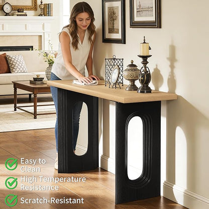 59.2'' Fluted Console Table Modern Farmhouse, MDF Oak Entryway Table with Hollow Legs for Hallway, Sofa Behind Couch, Living Room