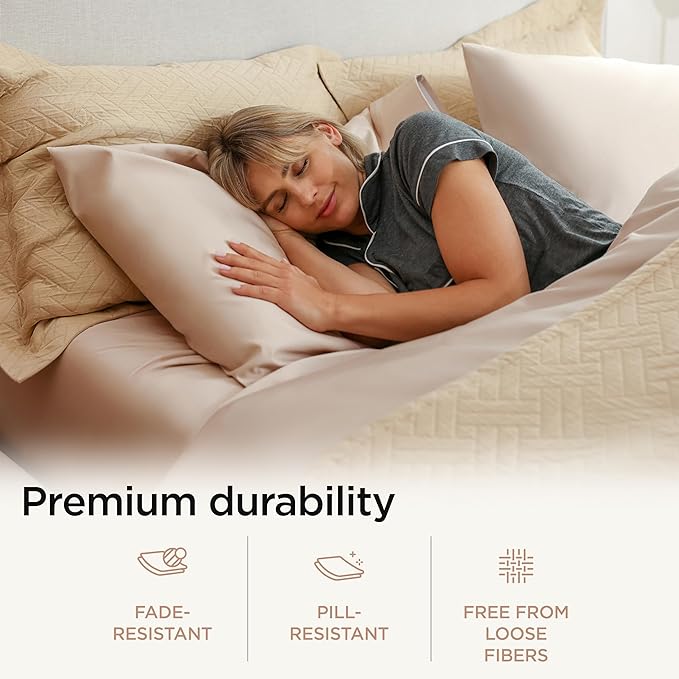 Threadmill Supima Cotton Sheets, 1000tc Luxury Soft King Sheets, 4 Pc Beige Set,tia Yield Hotel Quality with Deep Pocket Elastic Fitted