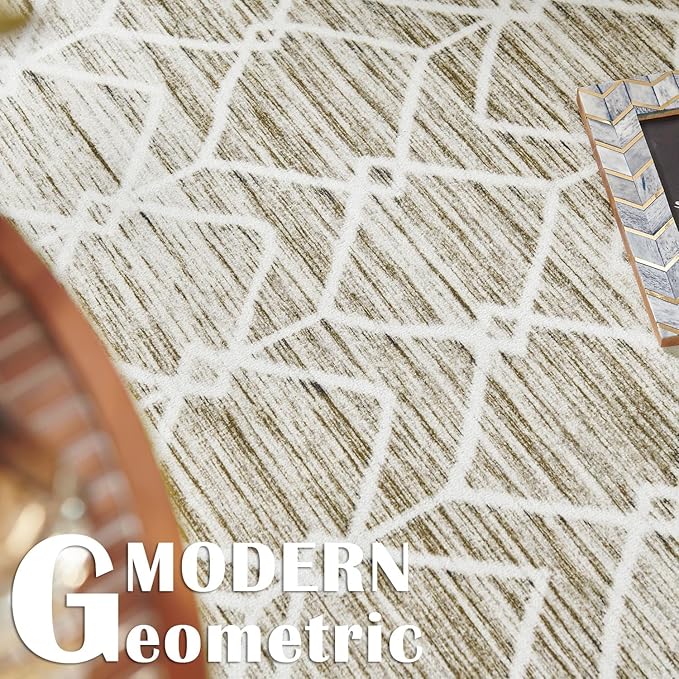 jinchan Moroccan Runner Rug 3x8 - Kitchen Machine Washable Runner Rug Modern Geometric Low-Pile Lightweight Non-Slip Carpet for Entryway Hallway Laundry Room Bedroom Bedside (3x8ft, Taupe)