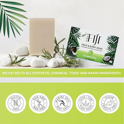 Coco Fiji Soap Bar for Face and Body Infused With Organic Coconut Oil, Coconut Lime, Essential Oil, Natural Soap for Moisturizing & Pore Purifying Skin, 7 oz,Pack of 2