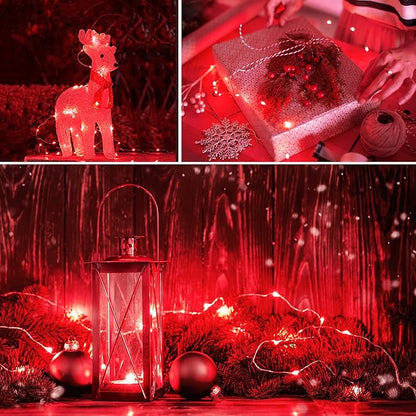 JMEXSUSS 2 Pack Red Fairy Lights Battery Operated, Total 200 LED 66ft Red String Lights Battery Powered with Remote, 8 Modes Halloween Lights for Tree Indoor Outdoor Wreath Bedroom Halloween Decor