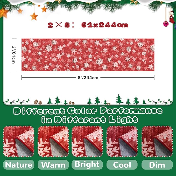 Christmas Runner Rug 2x8, Washable Snowflake Rugs for Living Room, Ultra-Thin Hallway Rug Runner Non Slip, Soft Red Holiday Decor Indoor for Entrance, Bedroom(2'x8', Red/White)