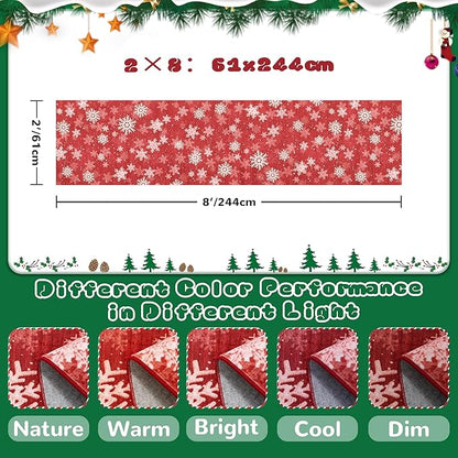 Christmas Runner Rug 2x8, Washable Snowflake Rugs for Living Room, Ultra-Thin Hallway Rug Runner Non Slip, Soft Red Holiday Decor Indoor for Entrance, Bedroom(2'x8', Red/White)