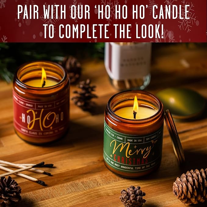 Christmas Candles - 'Merry Christmas' Christmas Scented Holiday Candles, w/Pine, Frasier Fir, Cedar I Christmas Tree Candle I Stocking Stuffers for Women I 9oz, 50Hr, USA Made