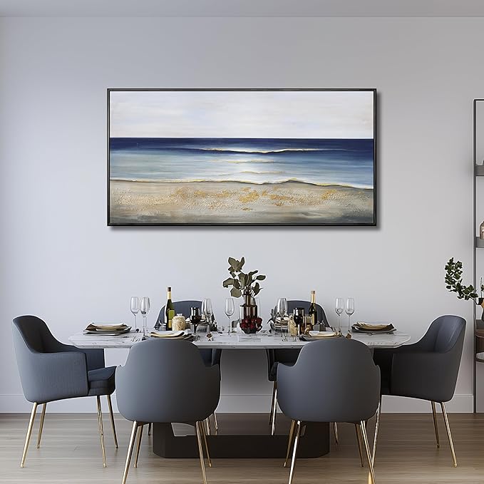 Yuaxker Ocean Wall Art Large Framed Wall Decor Blue and Gold Artwork Room Decor Aesthetic for Living Room Bedroom Dining Room Office Home Decor 30x60 Inch