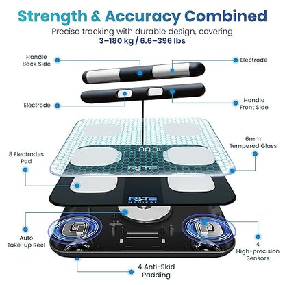 8-Electrode Smart Weight Scale for Body Weight with Mobile App | Digital Weight Scale | BIA Technology for BMI, Muscle Mass & More | Bluetooth Connectivity