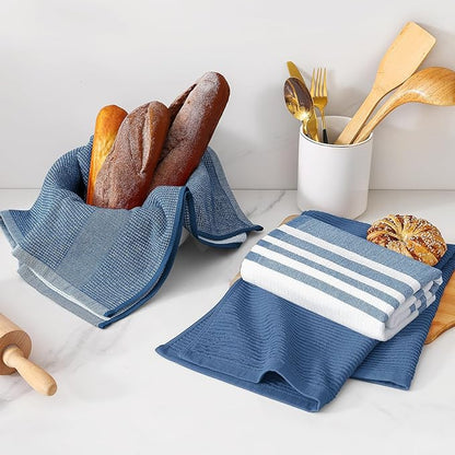Homaxy Premium Kitchen Towels(18”x 28”, 3 Pack), Large Cotton 380 GSM Kitchen Hand Towels, Soft and Absorbent Terry Dish Towels, Multipurpose Tea Towel Set with Hanging Loop, Navy Blue