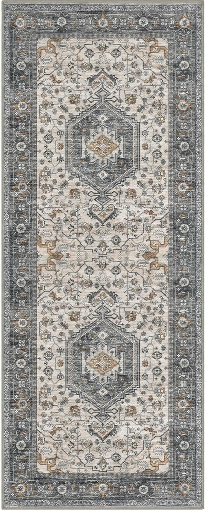 KUTA Runners for Hallways 2x6 Taupe, Vintage Floral Kitchen Rugs Non-Slip Washable Runner Ultra Soft Printed Retro Flower Carpet Entryway Rug for Bedroom Laundry Nursery Entryways