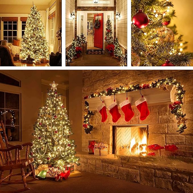 33 FT 100 LED Christmas String Lights Indoor Outdoor, Memory Function & Timer & 8 Modes, UL Certified, Linkable Green Wire Waterproof Twinkle Light for Christmas Tree Party Garden Decor (Warm White)