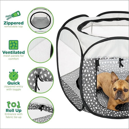 Furhaven Portable Dog Playpen Cat Tent, Pet Playground,Kennel Foldable Indoor Outdoor Zippered Puppy Crate - Gray Pebbles, Medium