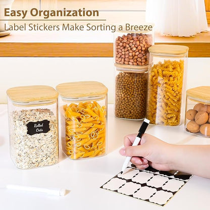37oz Square Glass Storage Containers with Bamboo Lids – 4 Pack Clear Food Airtight Glass Jars for Pantry Organizers and Storage, Kitchen Dry Food, Coffee, Sugar, Flour, Snacks, Spices