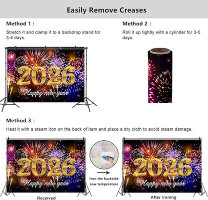 YongFoto 2026 Happy New Year Backdrop 10x8ft Glorious Night Sky Fireworks Photography Background Christmas Night Festival Carnival Family Party Banquet Decor Banner Photoshoot Wallpaper Photo Booth