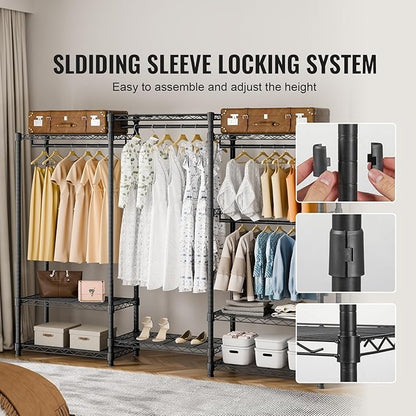 VEVOR Clothing Garment Rack, Heavy Duty Closet Wardrobe, Adjustable Tiers Clothes Racks with Steel Frame, for Bedroom, Clothing Store, Hallway