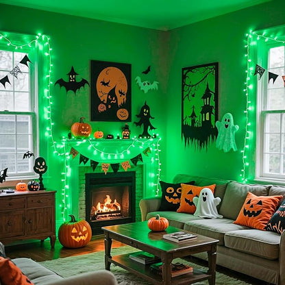 JMEXSUSS Green Lights for Halloween Decor, 66ft 200 LED Green String Christmas Lights Outdoor Indoor, Clear Wire Christmas Light Plug in for Garden Party Christmas Tree Halloween Decorations