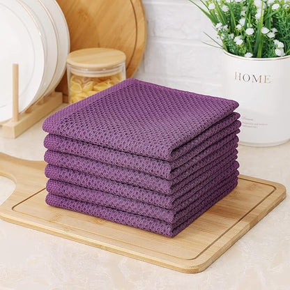 Kitinjoy 100% Cotton Kitchen Dish Cloths, 8 Pack Waffle Weave Ultra Soft Absorbent Dish Towels for Drying Dishes Quick Drying Kitchen Towels Dish Rags, 12 X 12 Inches, Violet