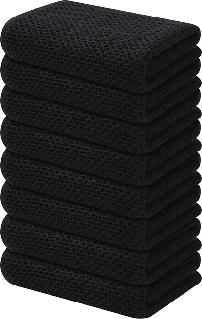 Kitinjoy 100% Cotton Waffle Weave Kitchen Towels, 8-Pack Super Soft and Absorbent Dish Towels for Drying Dishes, Kitchen Hand Towels, 13 in x 28 in, Black