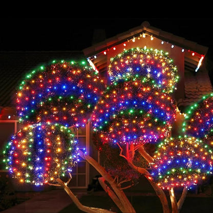 WBao Christmas Lights Outdoor, 200LED 8.4ft x 5.2ft Christmas Net Lights with 8 Modes, Timer, End to End Connectable, Waterproof LED Net Lights for Lawn, Bushes, Trees Xmas Decorations, Multicolor