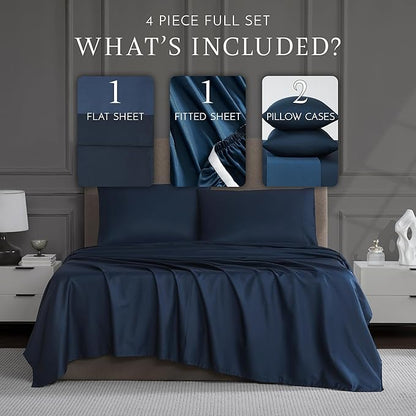 Linen Closet Luxury Cotton 1200 Thread Count Hotel Luxury 4-Piece Sheet Set, Full, Navy