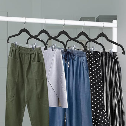 Velvet Skirt Hangers – with Adjustable Clips, 360 Degree Swivel Hook, and Non-Slip Shoulder Notch, Holds Up to 10 lbs, for Organizing Skirt, Pants, Dress, and Clothes, Pack of 20, Black