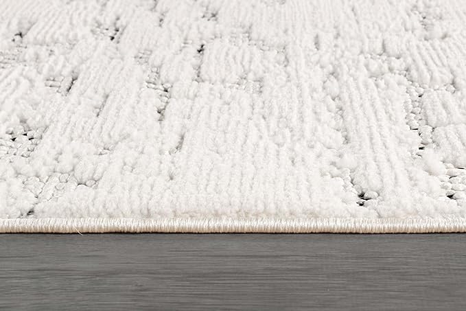 Beverly Rug Micro Loop Area Rug White/Gray 6x9 Abstract Modern Luxury Brushstroke Durable Soft Indoor Rugs for Living Dining Room Office Stain Resistant Non Shedding Casual Indoor Carpet 6 x 9