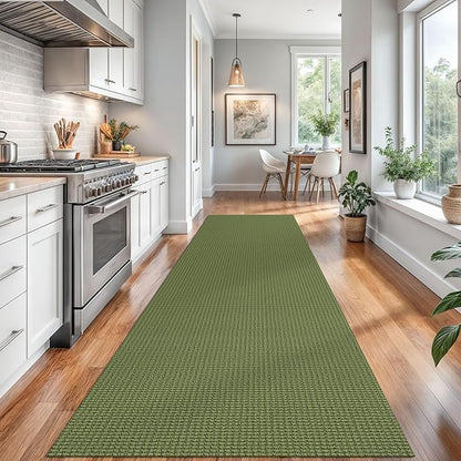 Braided Runner Rug 3x14 Ft Washable Runners for Hallways Non Slip Rubber Backed Kitchen Runners Cotton Long Entryway Runner Indoor, Woven Carpet for Hall Stair Entryway, Green