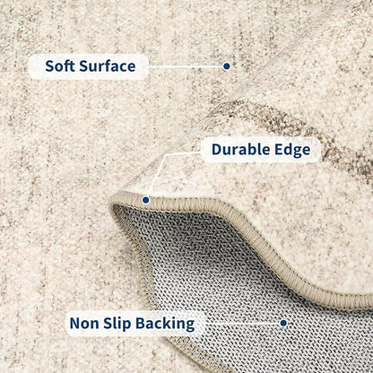 GarveeHome Scalloped Large Living Room Area Rug 8x10 - Machine Washable Modern Rugs Bordered Neutral Rug Non-Shedding Low Pile Farmhouse Carpet for Bedroom Nursery Classroom Dorm 8 ft x10 ft Beige