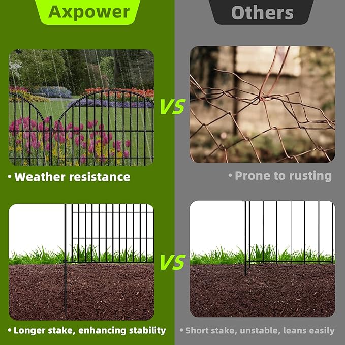 6 Panels 36in H x 13.5ft L Garden Fence, Animal Barrier, Decorative Rustproof Metal No Dig Fence Panels, Garden Edging Border Panel Fencing for Outdoor, Yard, Patio