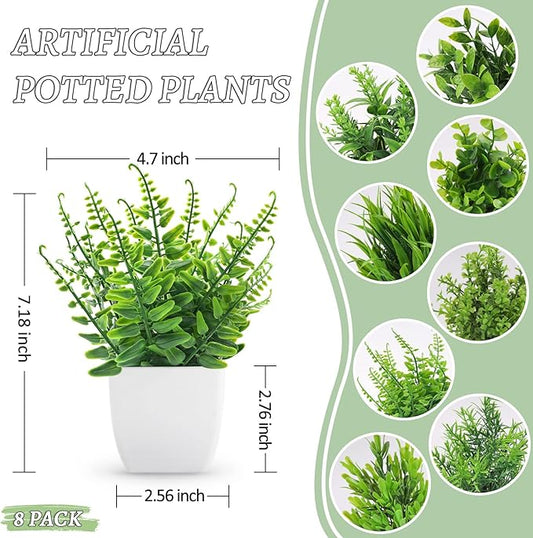 Der Rose 8 Pack Fake Plants Small Artificial Faux Potted Plants for Home Office Farmhouse Bathroom Bedroom Decor Indoor